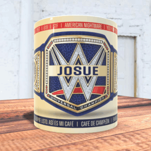 WWE - taza con cinturon Campeón Indiscutido personalizada