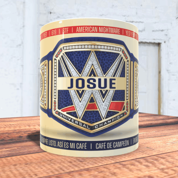 WWE - taza con cinturon Campeón Indiscutido personalizada
